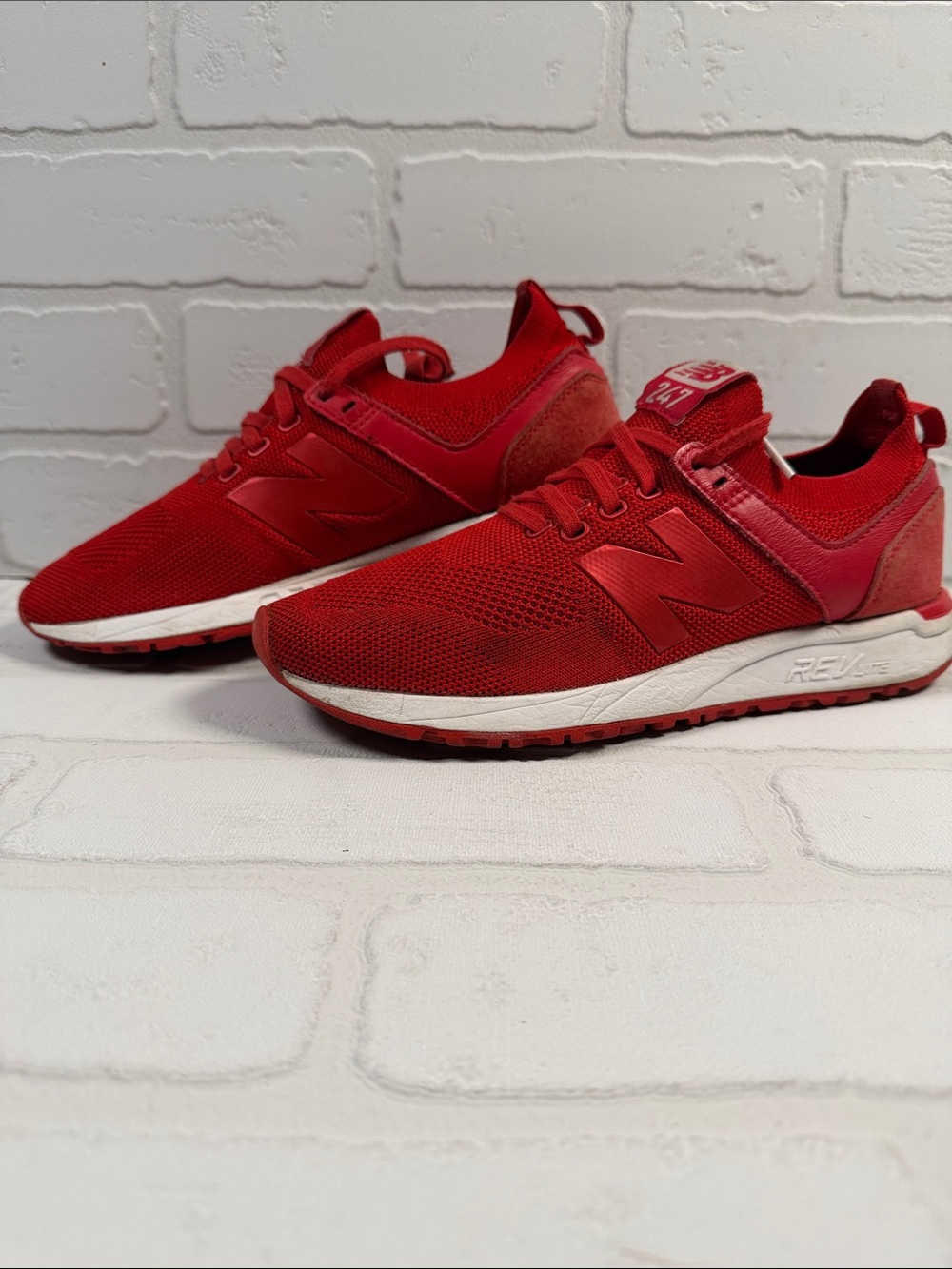 New Balance Women’s Red Mesh Athletic Sneakers No Box Size 5
